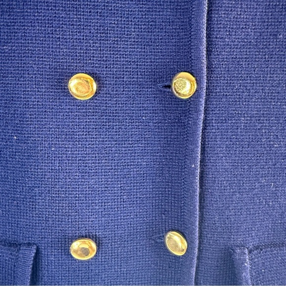 Vintage Navy Blue Knit Wool Lady Jacket Cardigan Sweater Dorce Leroy Old Money - Picture 5 of 14